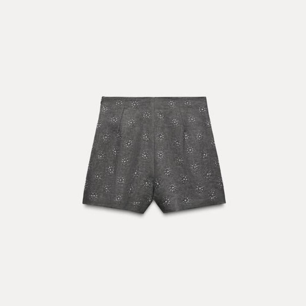 Zara LINEN BLEND EMBROIDERED SHORTS ZW COLLECTION - Picture 7 of 9